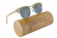Off to Blue Wooden Polarized Bamboo Half Frame Sunglasses - Dark Grey Photo
