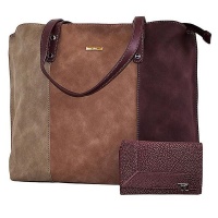 Fino Pu Leather Tote Bag & Purse Set Burgundy Photo