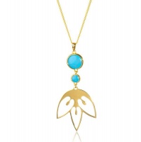 Tulip Flower Necklace - Yellow Gold with Turquoise Photo