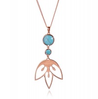 Jewellers Florist Tulip Flower Necklace - Rose Gold with Turquoise Photo