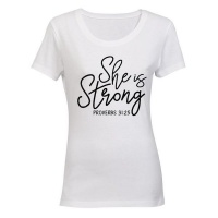 She is Strong - Proverbs Ladies T-Shirt - White Photo