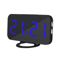 Large LED Display Digital Alarm Clock with Dual USB-Black&Blue Photo
