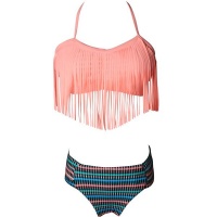 Iconix Fringe Daughter Swimsuit - Peach Top and Stripe Printed Bottom Photo