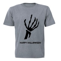 Skeleton Hand Happy Halloween - Adult - T-Shirt - Grey Photo