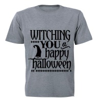 Witching you Happy Halloween! - Adult - Unisex - T-Shirt - Grey Photo
