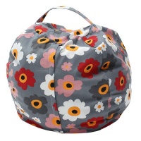 Kids Stuffed Animal Storage Bean Bag Chair - Grey with Flowers Photo