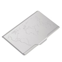 TROIKA Business Card Case with World Map Embossed Lid Global Contacts Photo