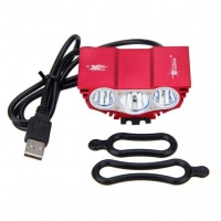 3XT6 LED USB Waterproof Bicycle HeadlightÂ - Red Photo
