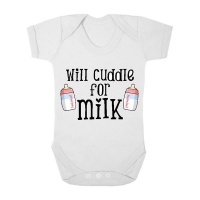 The Funky Shop Will Cuddle For Milk Baby Grower - White Photo