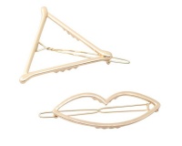 Set of 2 Hair Clips - Gold - Triangle and Lips Photo