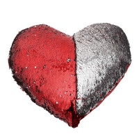 Heart Shaped Mermaid Colour Changing Sequin Pillow - Red & Silver Photo