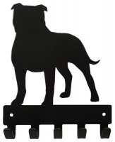 Staffordshire Terrier Key Rack & Leash Hanger - 5 Hooks - Black Photo