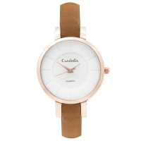 Cazabella Ladies round rose gold watch with leatherette strap Photo
