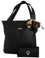 Fino Faux Leather Handbag with Scarf Trim & Purse Set - Black Photo