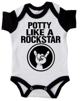 Potty Like A Rockstar - Black/White Baby Grow Photo