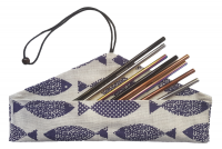 Joren Desirables 8 Multicolored Stainless Steel Straws in Fish Design Canvas Bag - Straight Photo