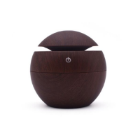 Round Shaped Mini USB Ultrasonic Aroma Humidifier - Wooden Light Brown Photo
