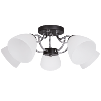Polished Chrome and Black Metal Chandelier with Frosted Glass 5 Lights Photo