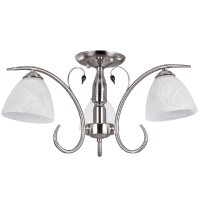 Satin Chrome Chandelier with Alabaster Glass and Wood 3 Lights Satin Chrome Chandelier with Alabaster Glass and Wood 3 Lights Photo