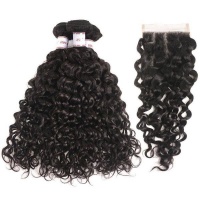 Natural/French Curl Brazilian Hair 12 Inches 3Bundles 10 inches Closure Photo