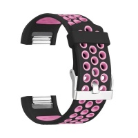 Black and Pink Large Silicone Sports Band for FitBit Charge 2 Photo