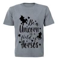 Unicorn in a field of Horses! - Kids T-Shirt - Grey Photo