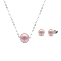 Aura Simple From Swarovski Pearl Pendant and Stud Set - Pink Photo