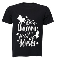Unicorn in a Field of Horses - Kids T-Shirt - Black Photo