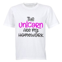 The Unicorn Ate My Homework - Kids T-Shirt - White Photo