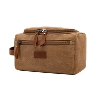 Mens Canvas Cosmetic Toiletry Bathroom Bag Travel Bag-Coffee Photo