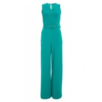 Quiz Ladies Jade Green Wrap Front Belted Palazzo Jumpsuit - Green Photo