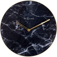 NeXtime 40cm Marble Glass & Metal Round Wall Clock - Black Photo