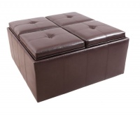 Hazlo Faux Leather Coffee Table Storage Ottoman with Flip Over Tray - Brown Photo