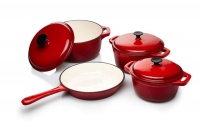 La Fermete Seven Piece Cast Iron Enamel Cookware Pot Set - Red Photo