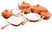 La Fermete 13 Piece Cast Iron Enamel Cookware Pot Set - Orange Photo