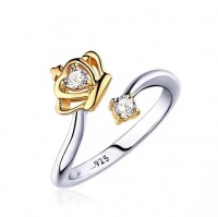 925 Sterling Silver Crown Ring Elegant Luxury Charm Crystal Zircon - Gold Photo