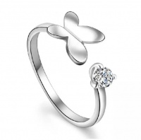 925 Sterling Silver Butterfly Crystal Adjustable Infinity Opal Ring Gift Photo
