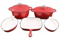 La Fermete 7 Piece Cast Iron Enamel Cookware Pot Set - Red Photo