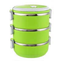 3 Layers Stainless Steel Insulated Lunch Box Food Container - Green Photo