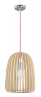 Bright Star Lighting Polished Chrome Pendant with Wood and Red Cord Photo