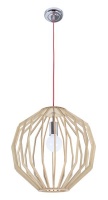 Bright Star Lighting Round Polished Chrome and Wood Pendant Photo