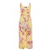 Quiz Ladies Sam Faiers Floral Belted Culotte Jumpsuit - Yellow Photo