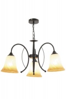 3 Light Black Chandelier with Down Facing Fluted Amber Glass Photo