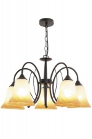 5 Light Black Chandelier with Down Facing Fluted Amber Glass Photo