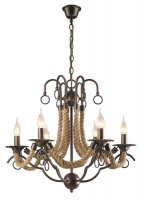 6 Light Brown Metal Chandelier with Rope on Arms Photo