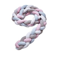 Iconix Extra Wide Braided Baby Cot Bumper | Blue-Grey-Pink-White Photo