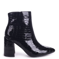 Linzi Ladies ALICE Block Heeled Boot With Pointed Toe - BlackCroc Patent Photo