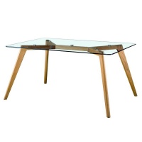 Hanson 120cm Dining Table - Glass With Oak Leg Photo