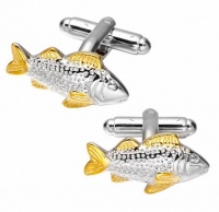 Fish Classical Style Cufflinks for Men - Silver & Gold Colour Photo