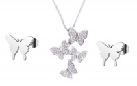 Cute Butterfly Earrings and Necklace Set - Silver Photo
